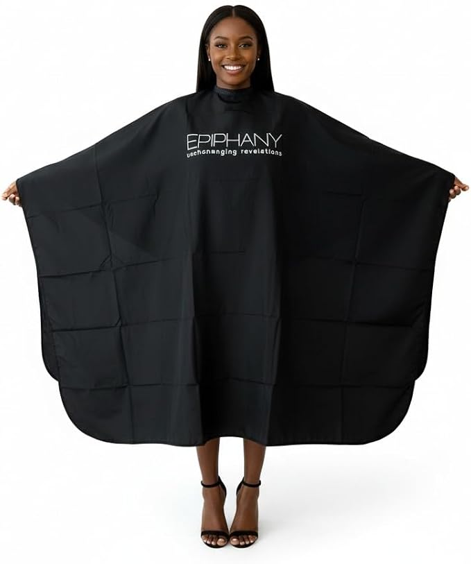 Epiphany Professional Barber &amp; Hair Stylist Cape – Waterproof Hair Cutting Salon Cape with Adjustable Snap Closure, Lightweight Anti-Static Hairdresser Cape for Salon or Home Use, 57 x 67 in, Black