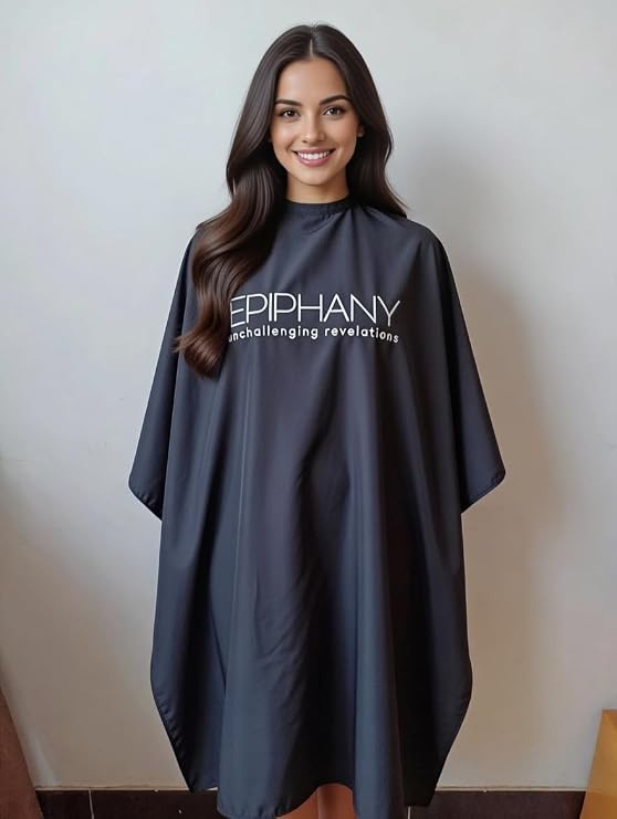 Epiphany Professional Barber &amp; Hair Stylist Cape – Waterproof Hair Cutting Salon Cape with Adjustable Snap Closure, Lightweight Anti-Static Hairdresser Cape for Salon or Home Use, 57 x 67 in, Black