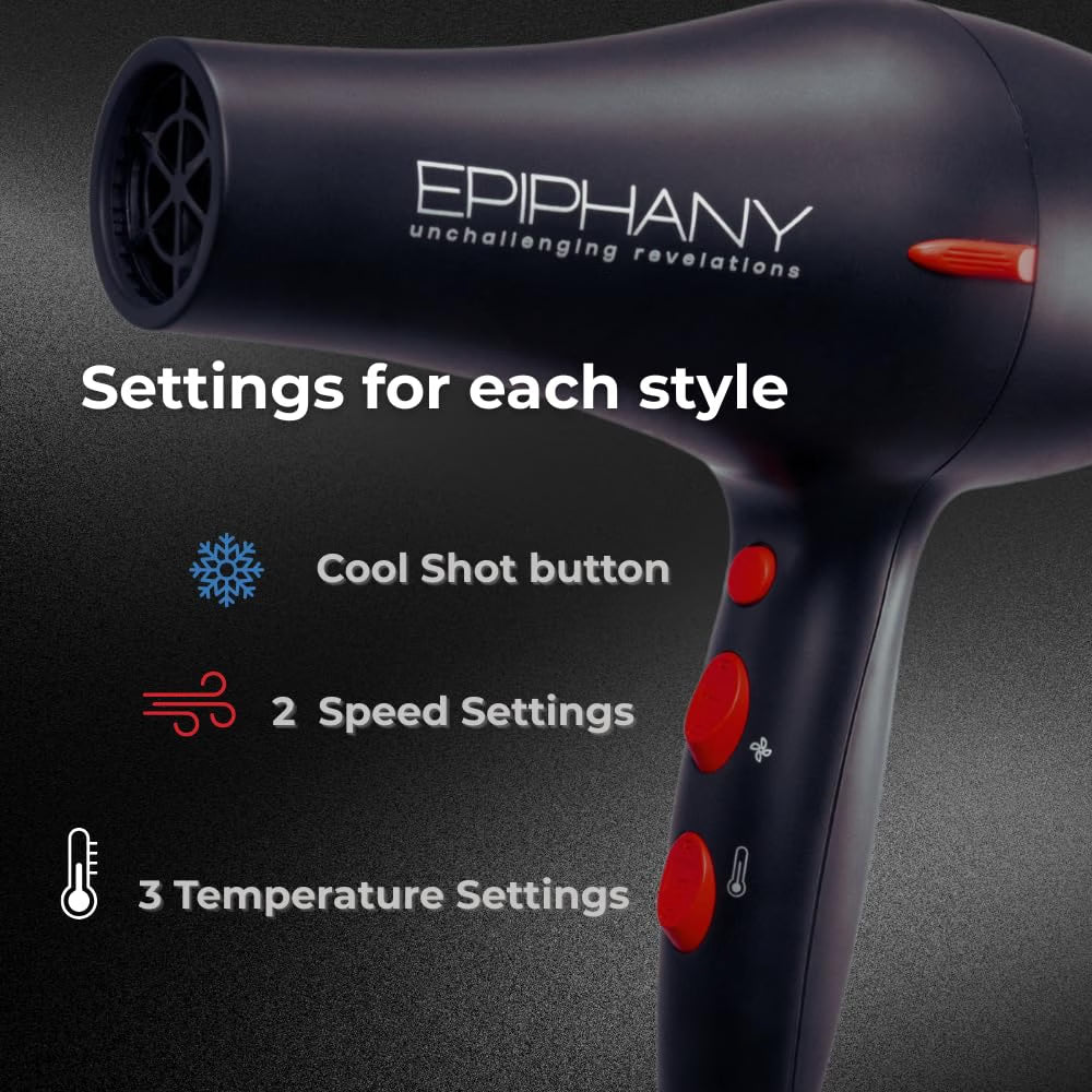 Professional Hair Dryer 1875W – Ionic Blow Dryer with Ceramic Tourmaline Technology for Fast Drying, Frizz Control &amp; Shine – Includes Diffuser &amp; 2 Nozzles – Lightweight for All Hair Types