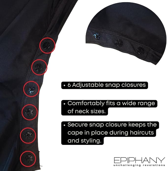 Epiphany Professional Barber &amp; Hair Stylist Cape – Waterproof Hair Cutting Salon Cape with Adjustable Snap Closure, Lightweight Anti-Static Hairdresser Cape for Salon or Home Use, 57 x 67 in, Black
