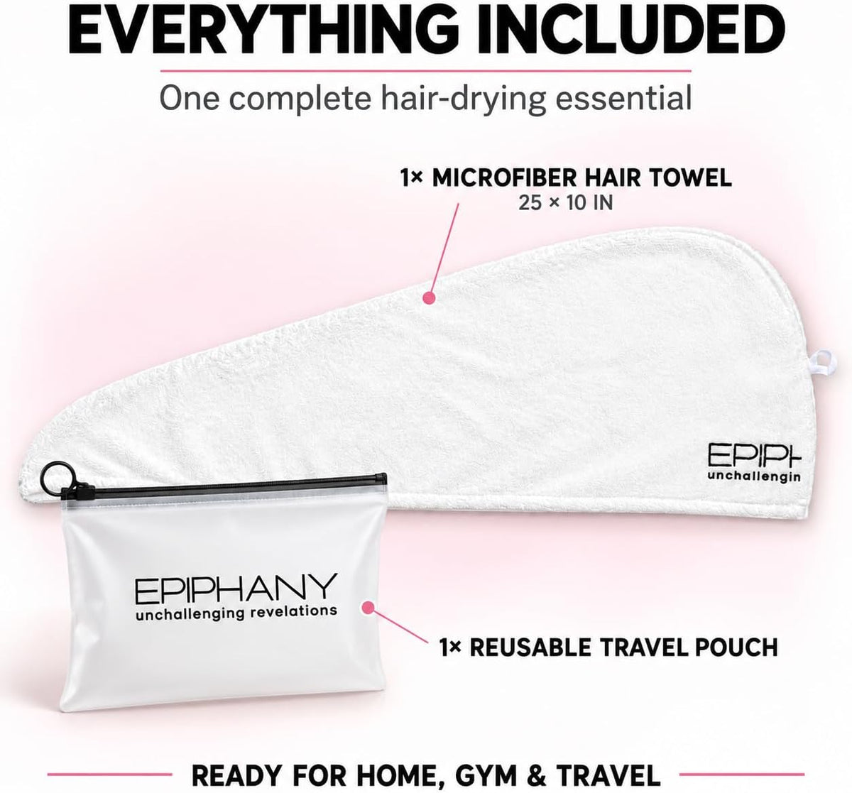 Epiphany Microfiber Hair Towel – Fast Drying, Super Absorbent &amp; Soft Turban Wrap with Button Closure – Lightweight Hair Wrap for Curly, Straight, Thick or Fine Hair