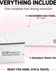 Epiphany Microfiber Hair Towel – Fast Drying, Super Absorbent & Soft Turban Wrap with Button Closure – Lightweight Hair Wrap for Curly, Straight, Thick or Fine Hair