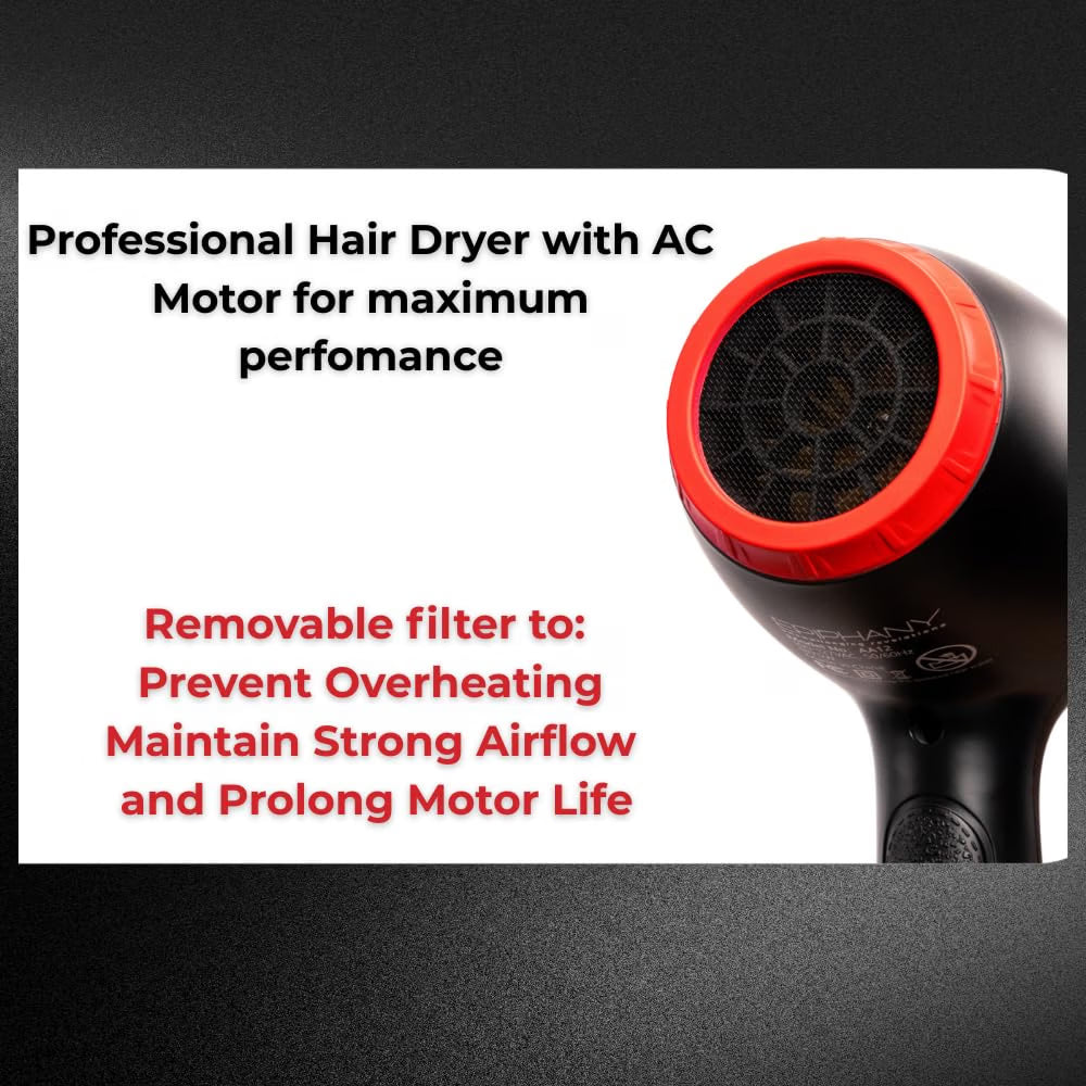 Professional Hair Dryer 1875W – Ionic Blow Dryer with Ceramic Tourmaline Technology for Fast Drying, Frizz Control &amp; Shine – Includes Diffuser &amp; 2 Nozzles – Lightweight for All Hair Types