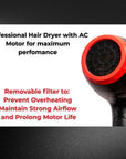 Professional Hair Dryer 1875W – Ionic Blow Dryer with Ceramic Tourmaline Technology for Fast Drying, Frizz Control & Shine – Includes Diffuser & 2 Nozzles – Lightweight for All Hair Types