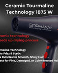 Professional Hair Dryer 1875W – Ionic Blow Dryer with Ceramic Tourmaline Technology for Fast Drying, Frizz Control & Shine – Includes Diffuser & 2 Nozzles – Lightweight for All Hair Types