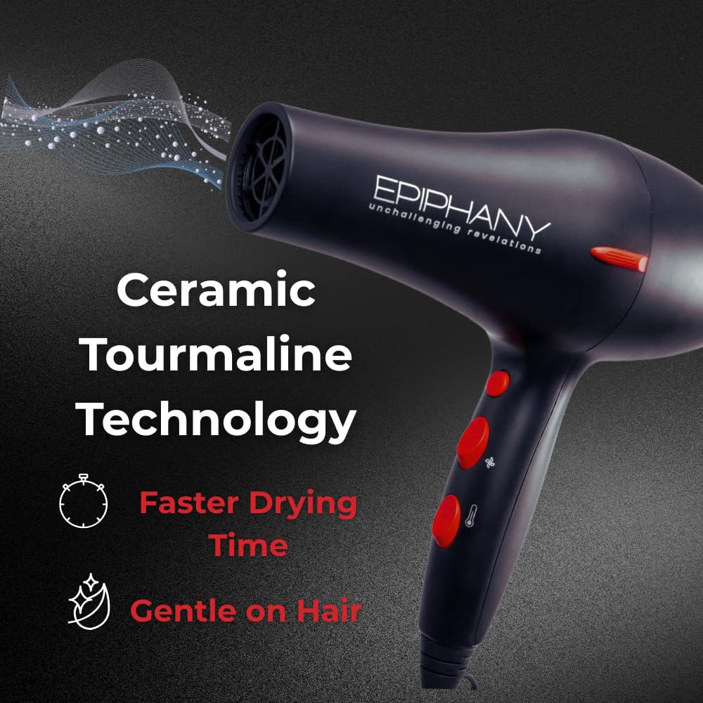 Professional Hair Dryer 1875W – Ionic Blow Dryer with Ceramic Tourmaline Technology for Fast Drying, Frizz Control &amp; Shine – Includes Diffuser &amp; 2 Nozzles – Lightweight for All Hair Types