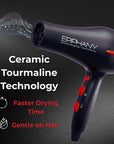 Professional Hair Dryer 1875W – Ionic Blow Dryer with Ceramic Tourmaline Technology for Fast Drying, Frizz Control & Shine – Includes Diffuser & 2 Nozzles – Lightweight for All Hair Types