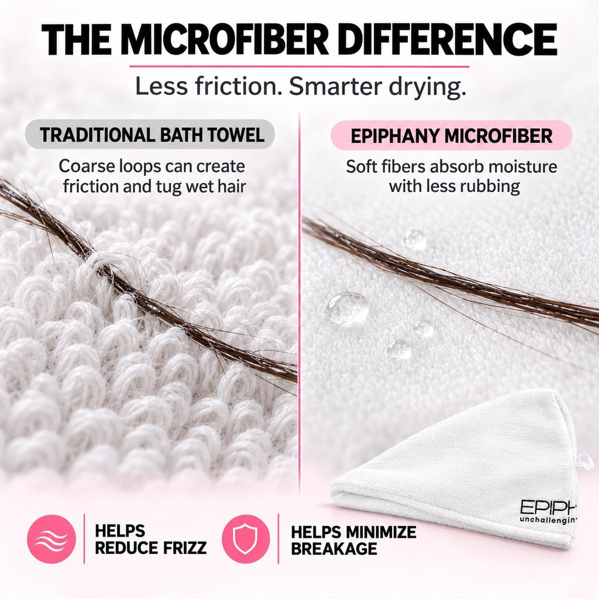 Epiphany Microfiber Hair Towel – Fast Drying, Super Absorbent &amp; Soft Turban Wrap with Button Closure – Lightweight Hair Wrap for Curly, Straight, Thick or Fine Hair
